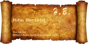 Hohn Bertold névjegykártya